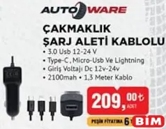 AUTOWARE ÇAKMAKLIK ŞARJ ALETİ KABLOLU AUTOWARE ÇAKMAKLIK ŞARJ ALETİ KABLOLU